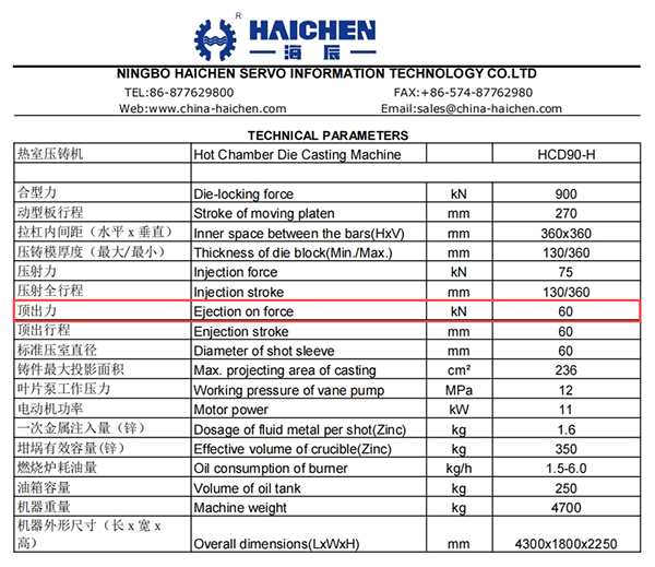 Haichen die casting machine data