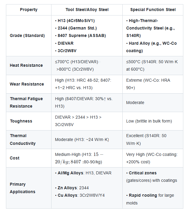 Classification and Performance Comparison of Mainstream Die-Casting Mold Steels